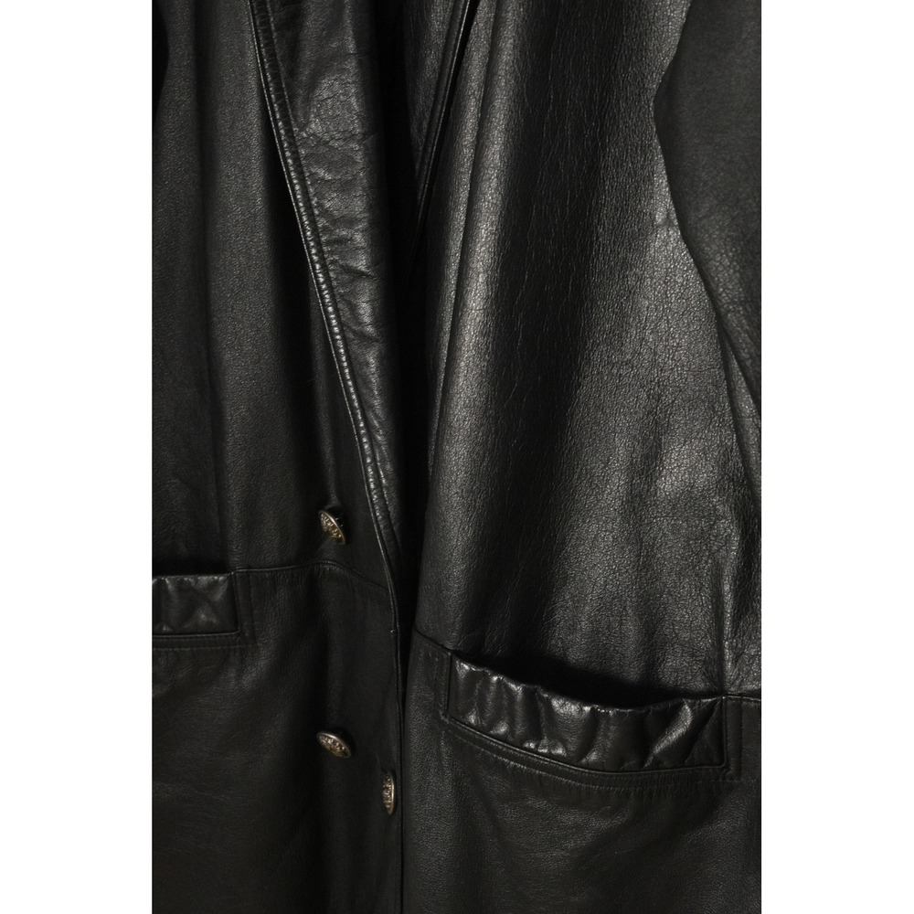 Vintage Double Breasted Long Leather Coat Womens M 80s Oversized Fit Clubwear - Picture 6 of 8